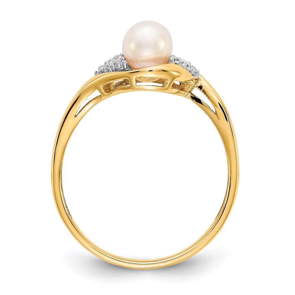 14K イエロー ゴールド FW 養殖真珠と本物のダイヤモンド リング