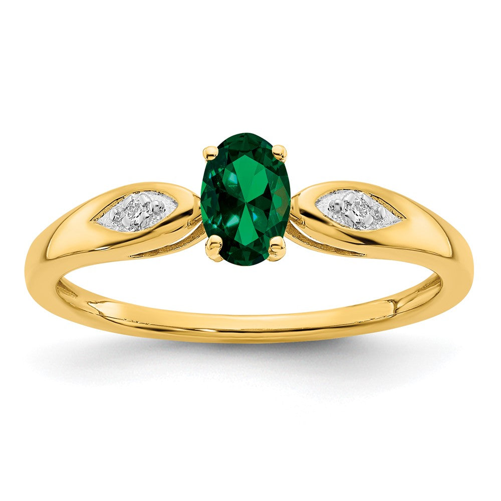 14k yellow gold emerald and real diamond ring xbs592