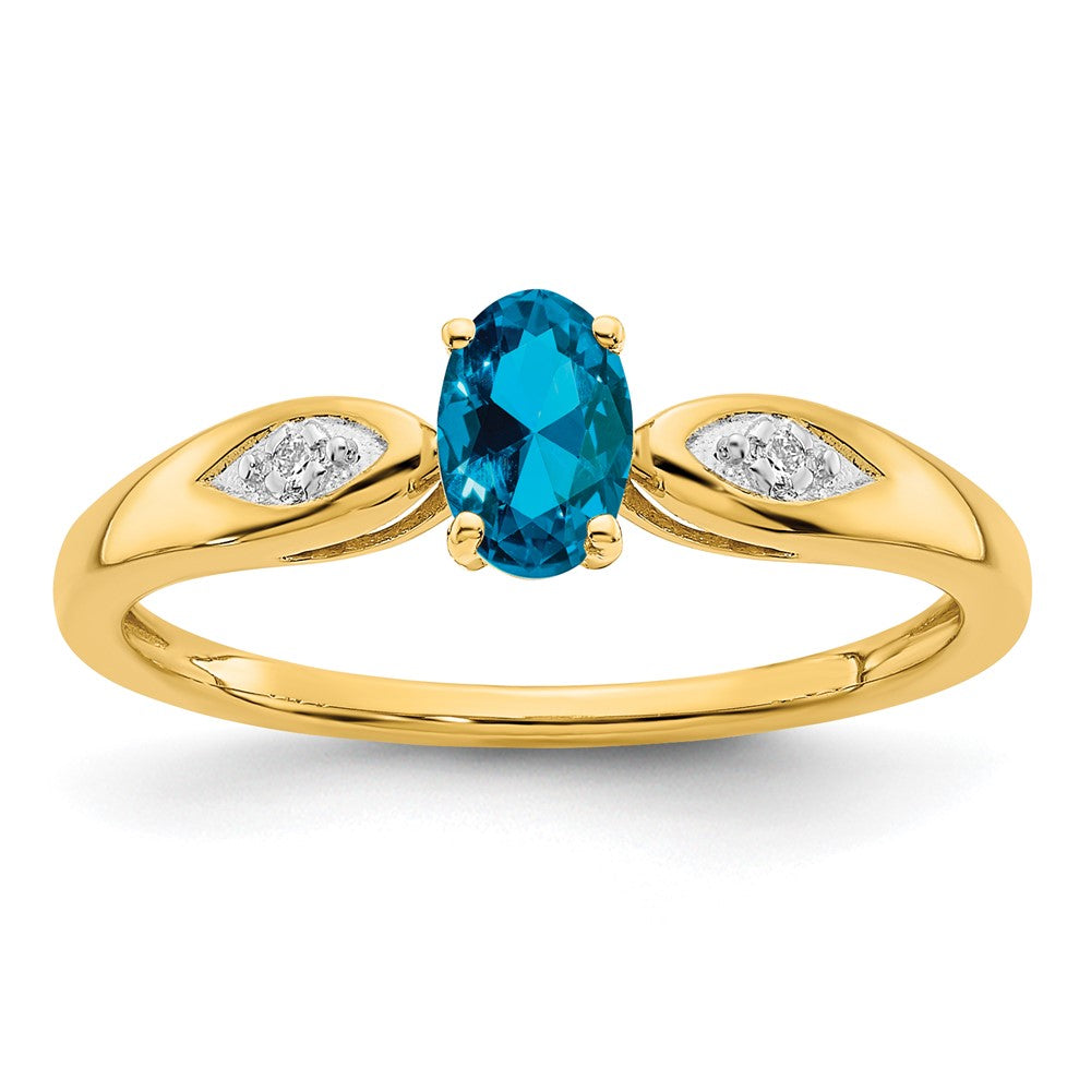14k yellow gold blue topaz and real diamond ring xbs609