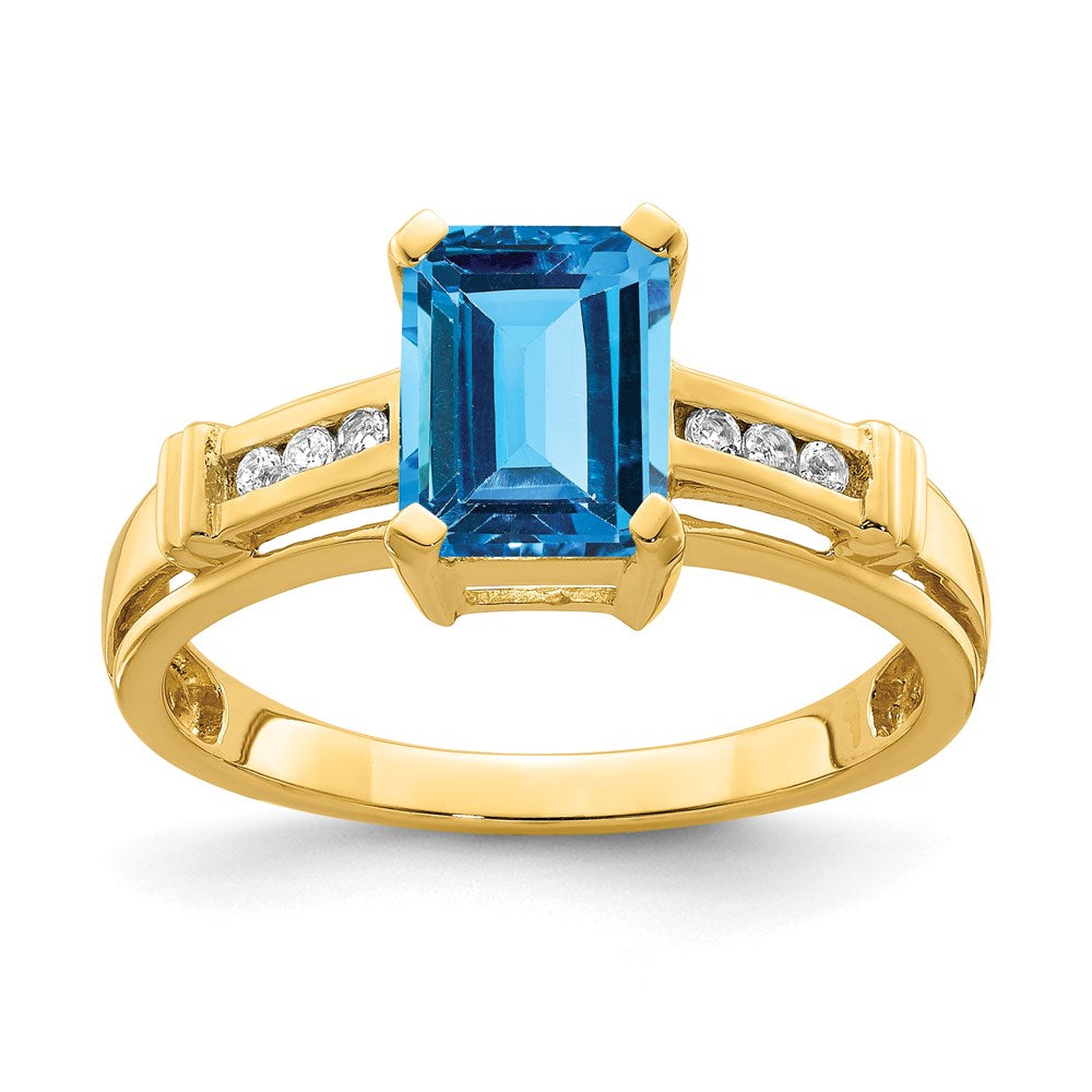 14k yellow gold blue topaz and white topaz square ring y11497bt