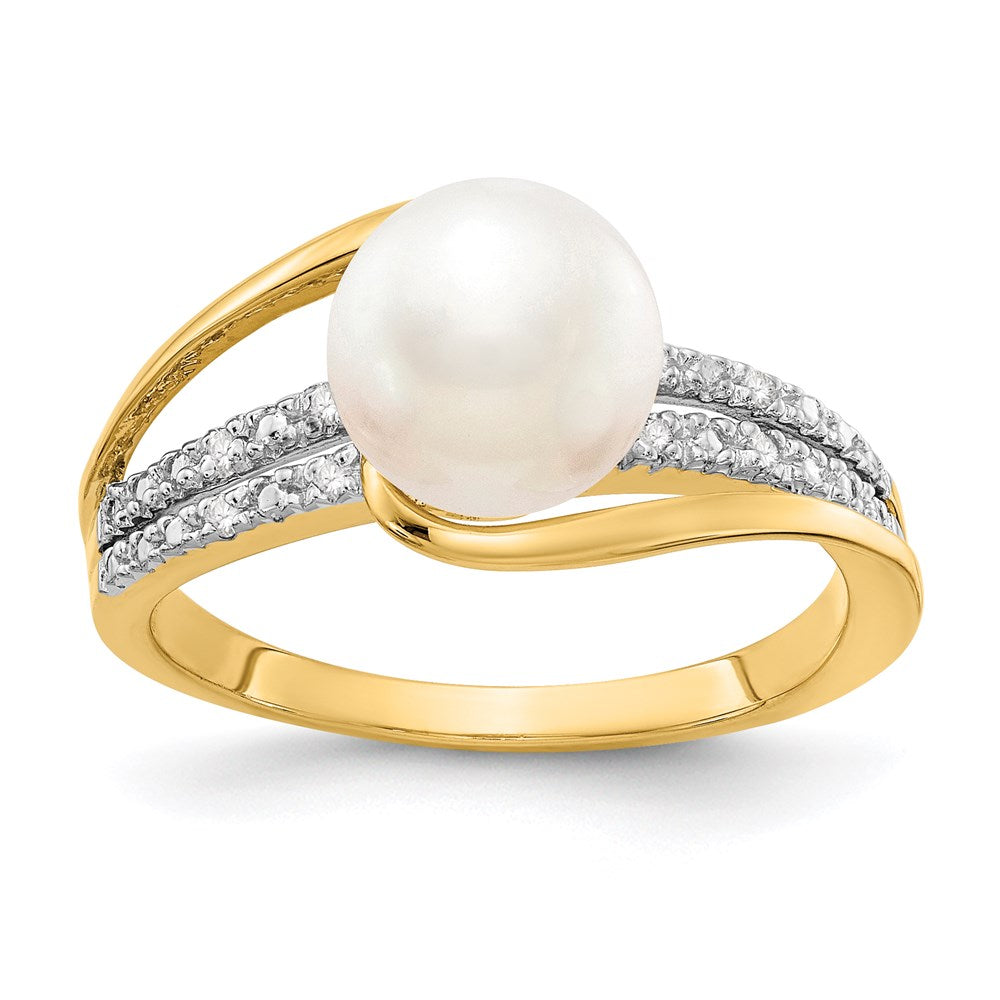 14k yellow gold real diamond and fw cultured pearl ring y11652aa