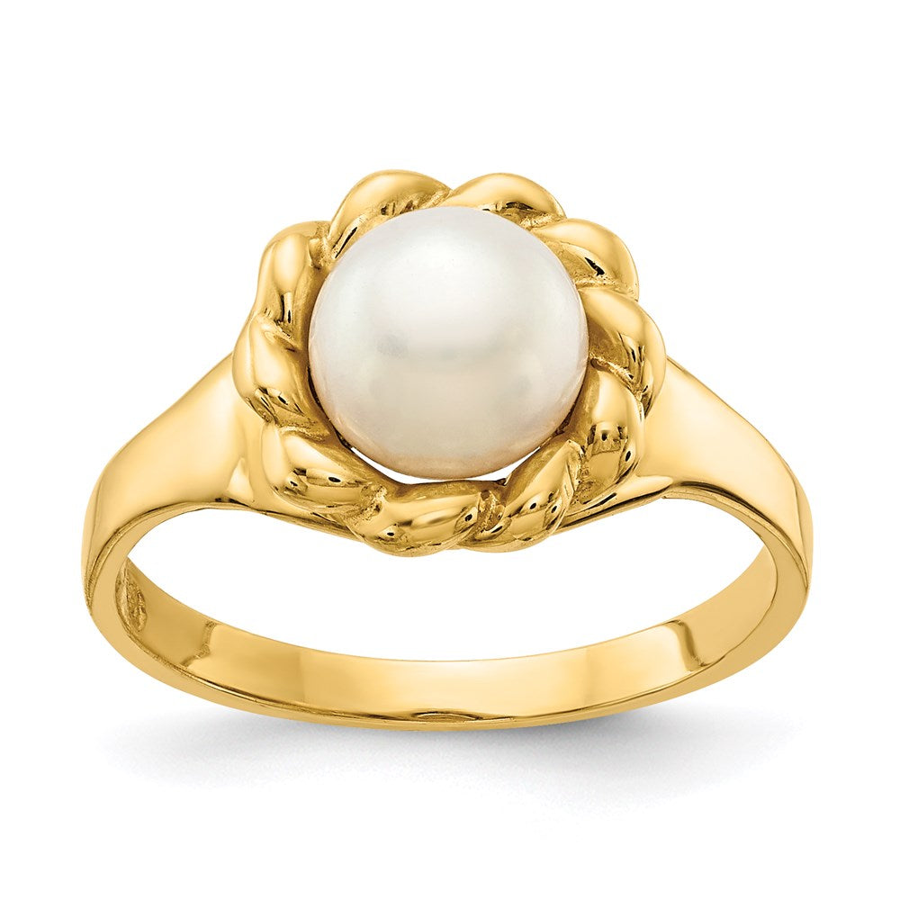 14k yellow gold 6 7mm white button freshwater cultured pearl ring y13941pl