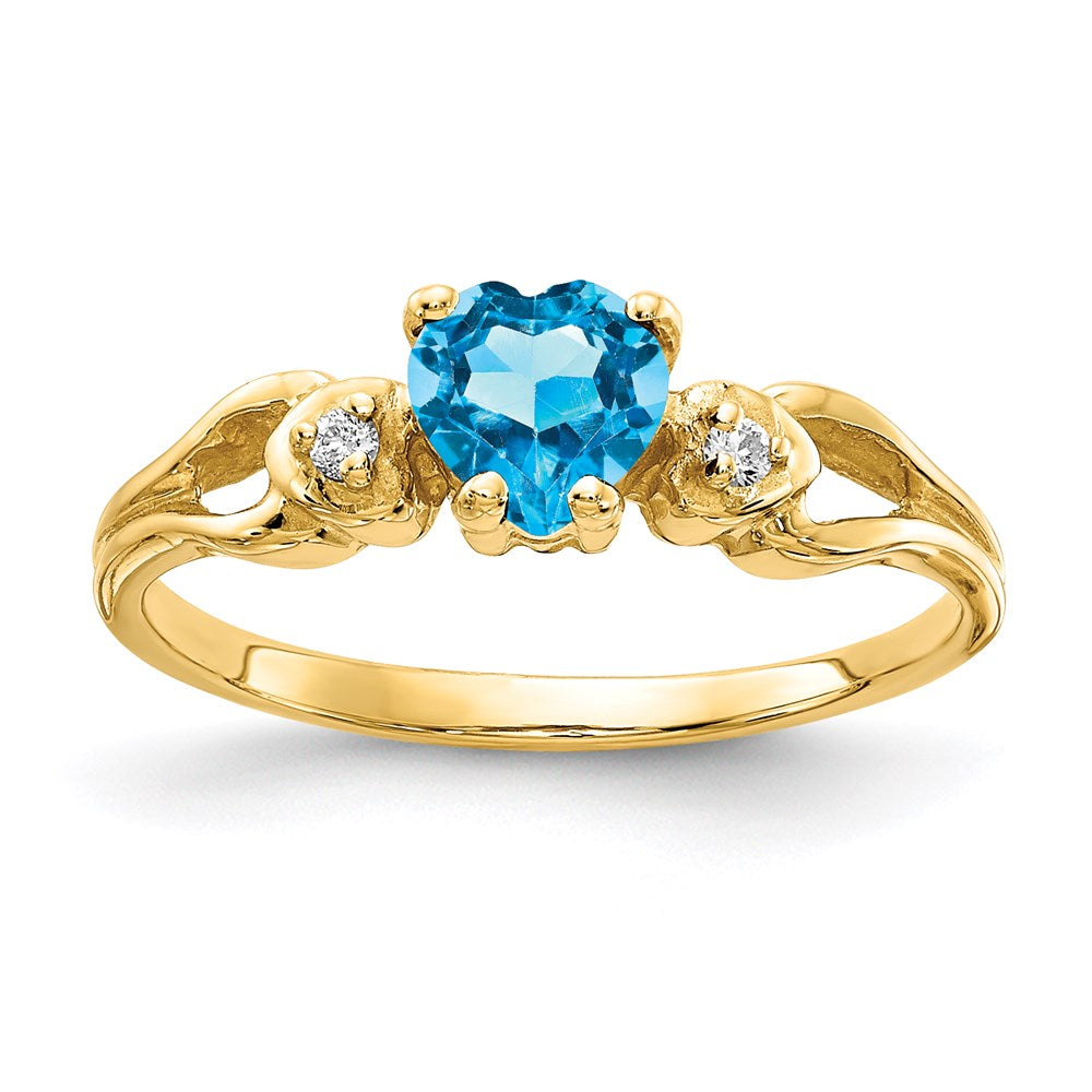 14k yellow gold 5mm heart blue topaz a real diamond ring y2186bt a