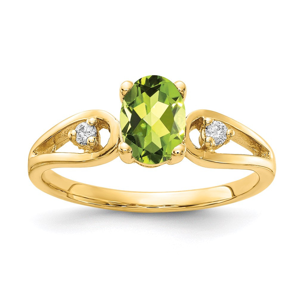 14k yellow gold 7x5mm oval peridot checker a real diamond ring y2189pc a