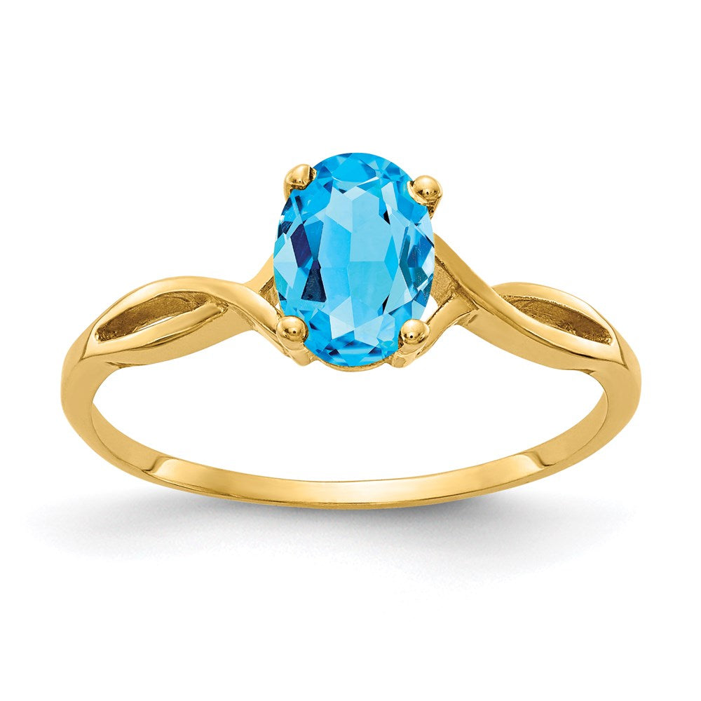 14k yellow gold 7x5mm oval blue topaz checker ring y2197bc
