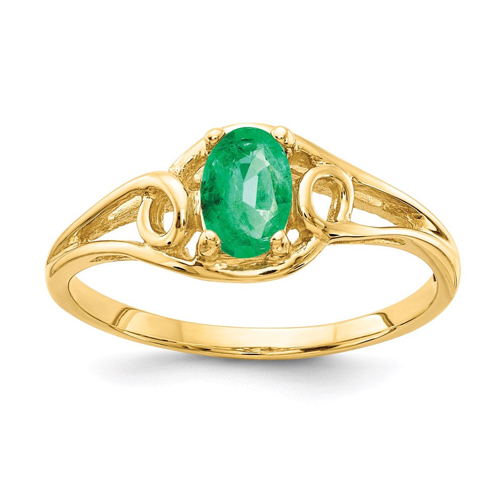 14k yellow gold 7x5mm oval emerald ring y2205e