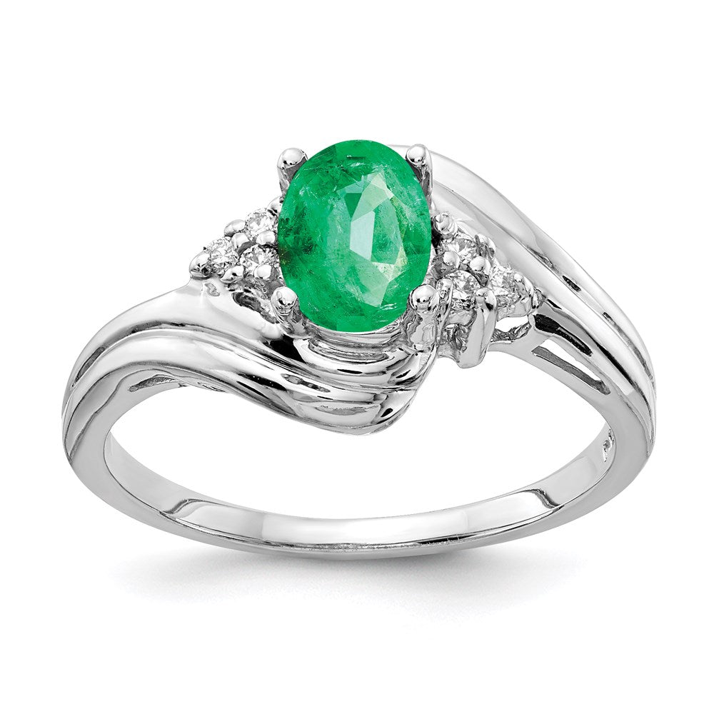 14k white gold 7x5mm oval emerald a real diamond ring y2222e a