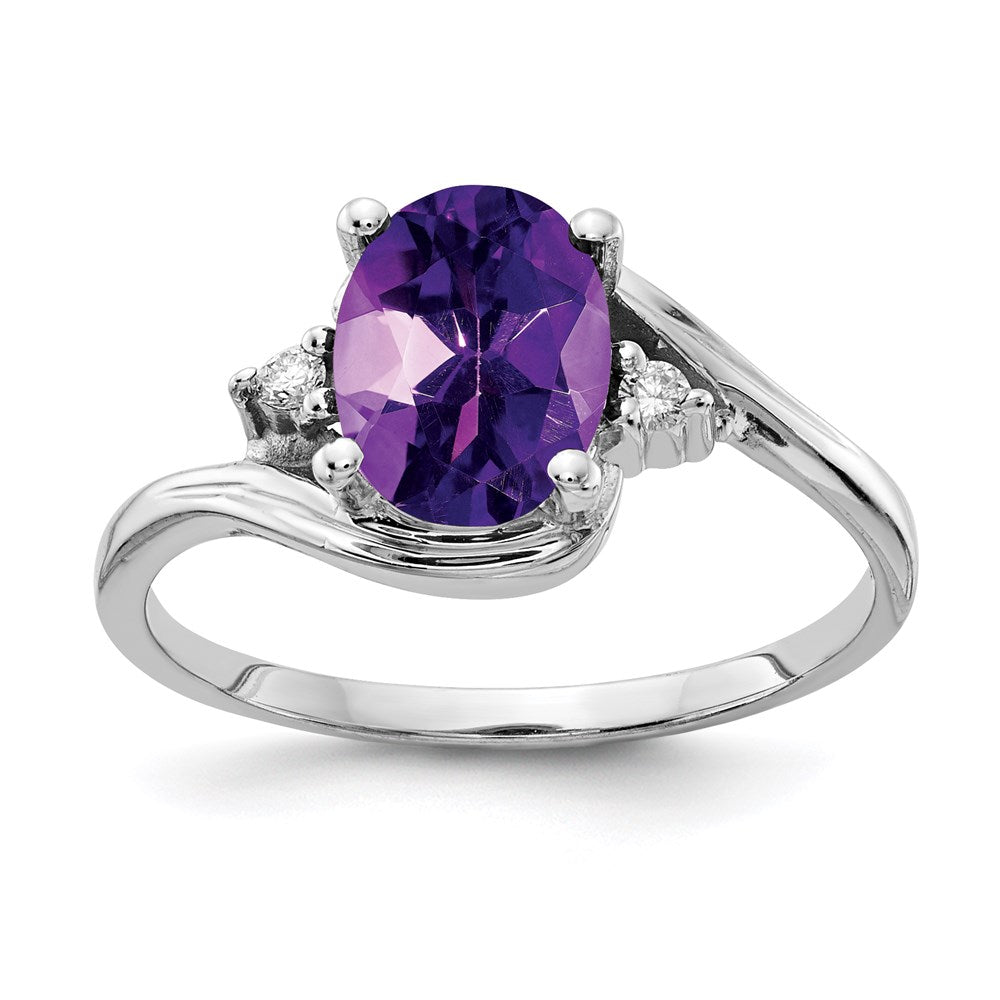 14k white gold 8x6mm oval amethyst checker a real diamond ring y2246ac a