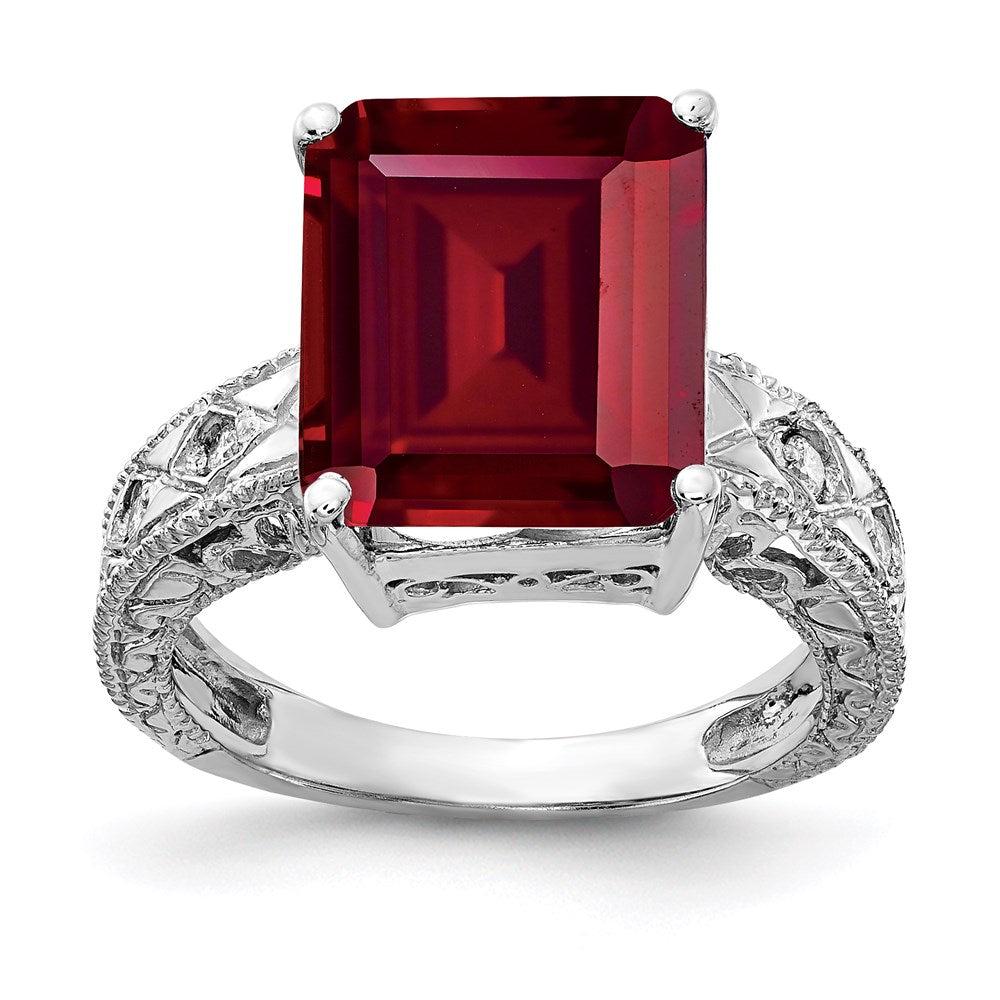 14k white gold 12x10mm emerald cut created ruby a real diamond ring y2270cr a