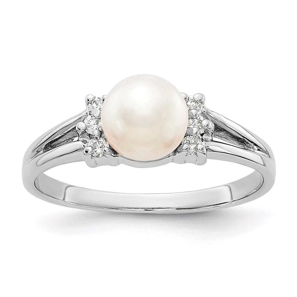 14k white gold 6mm fw cultured pearl a real diamond ring y4345pl a