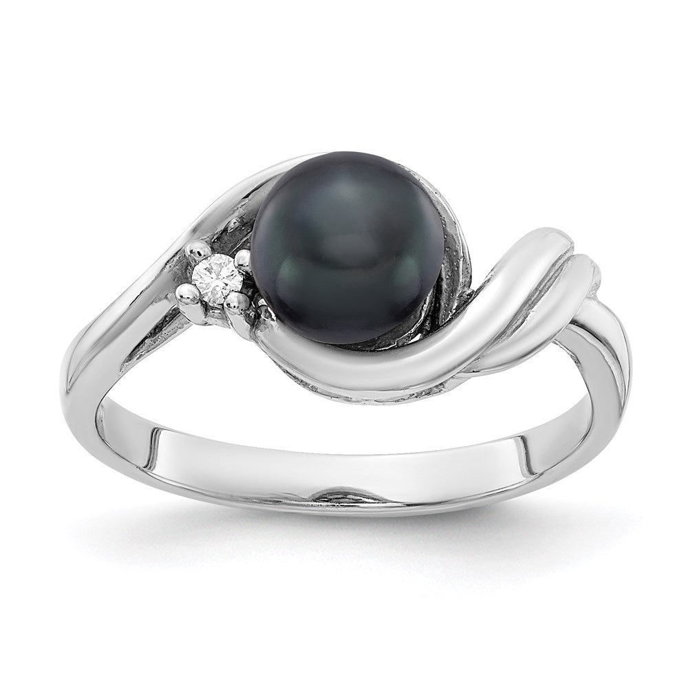 14k white gold 6mm black fw cultured pearl a real diamond ring y4355bp a