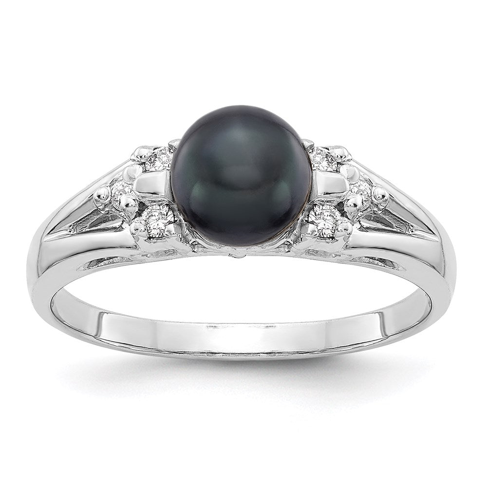14k white gold 6mm black fw cultured pearl a real diamond ring y4389bp a