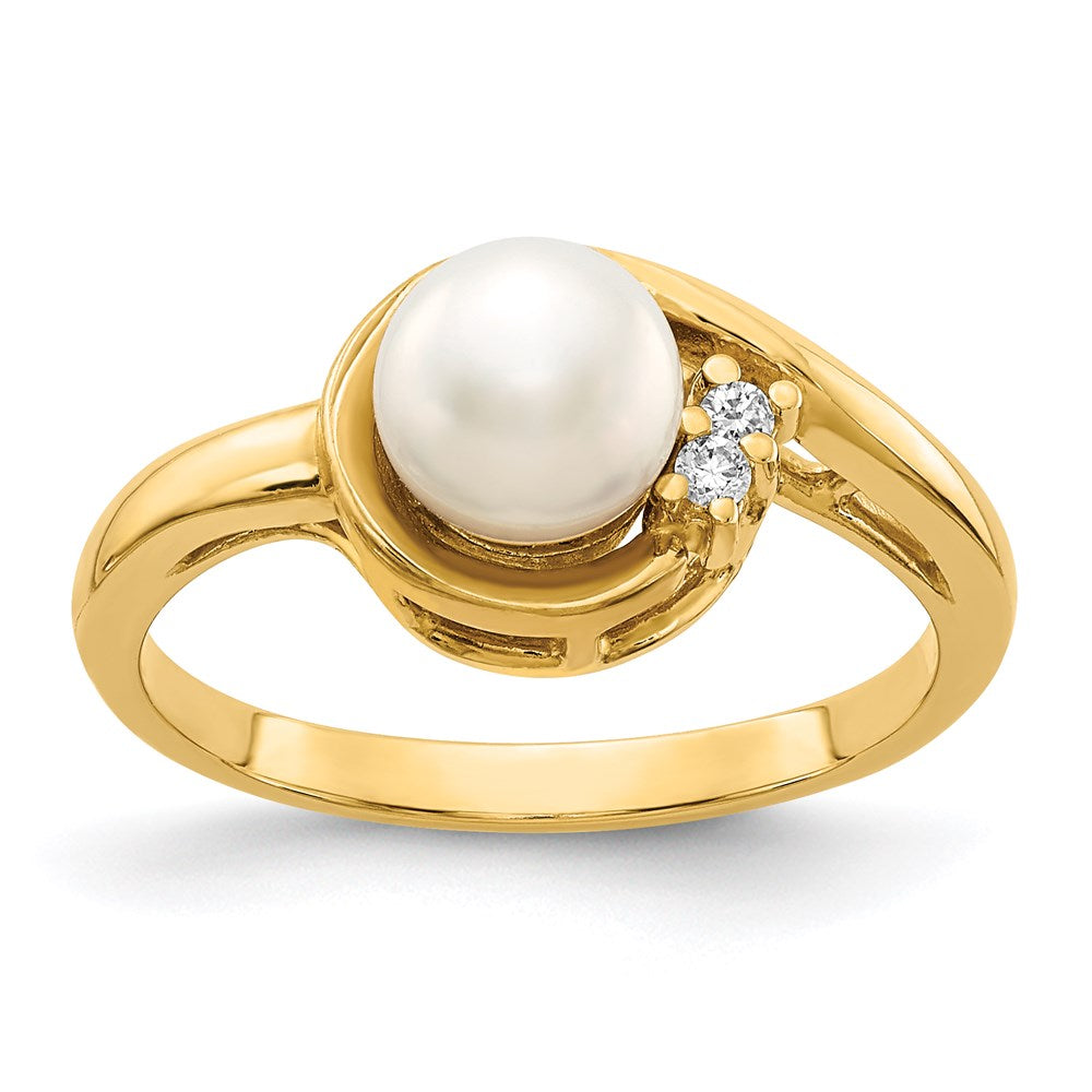 14k yellow gold 6mm fw cultured pearl a real diamond ring y4395pl a