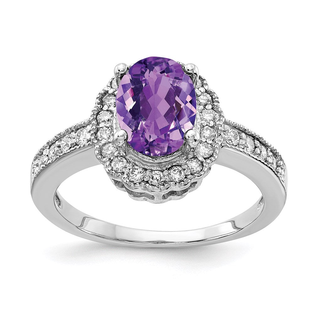 14k white gold 8x6mm oval amethyst checker a real diamond ring y4420ac a