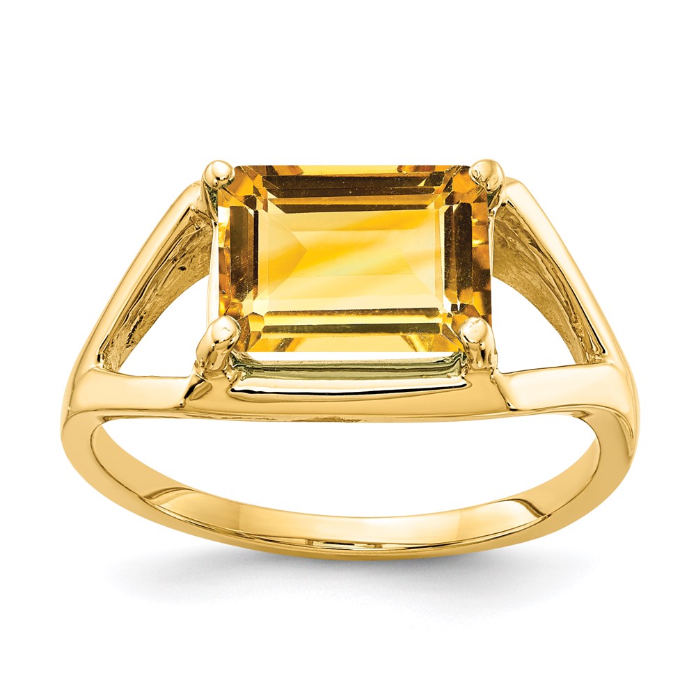 14k yellow gold 9x7mm emerald cut citrine ring y4538ci