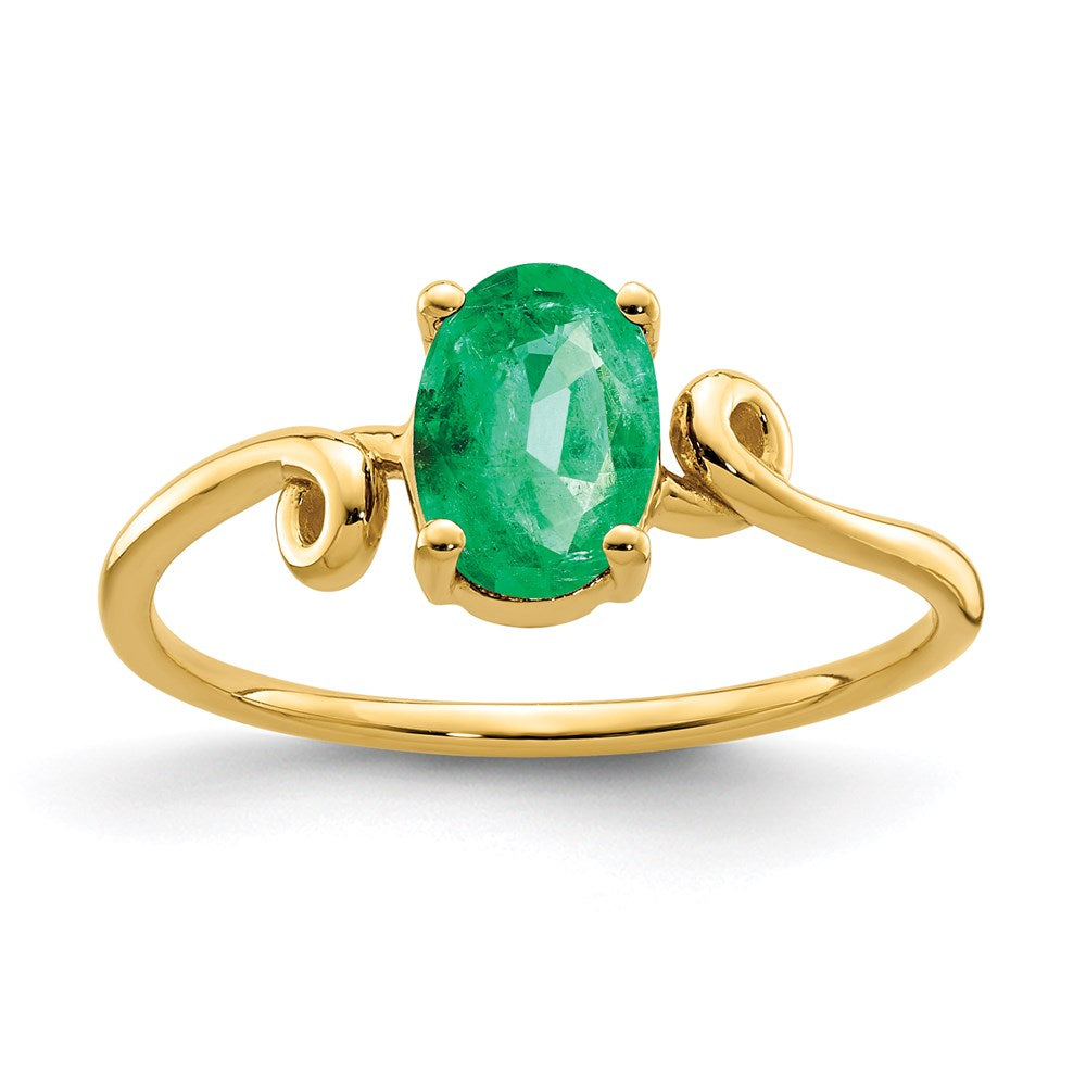 14k yellow gold 7x5mm oval emerald ring y4663e