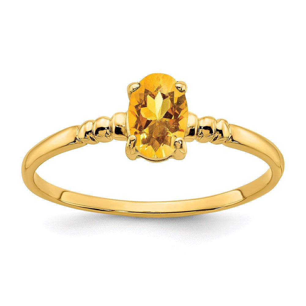 14k yellow gold 6x4mm oval citrine ring y4666ci
