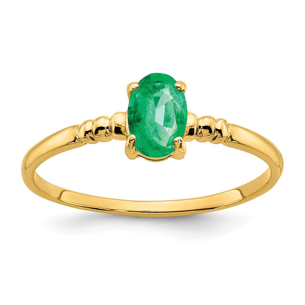 14k yellow gold 6x4mm oval emerald ring y4666e