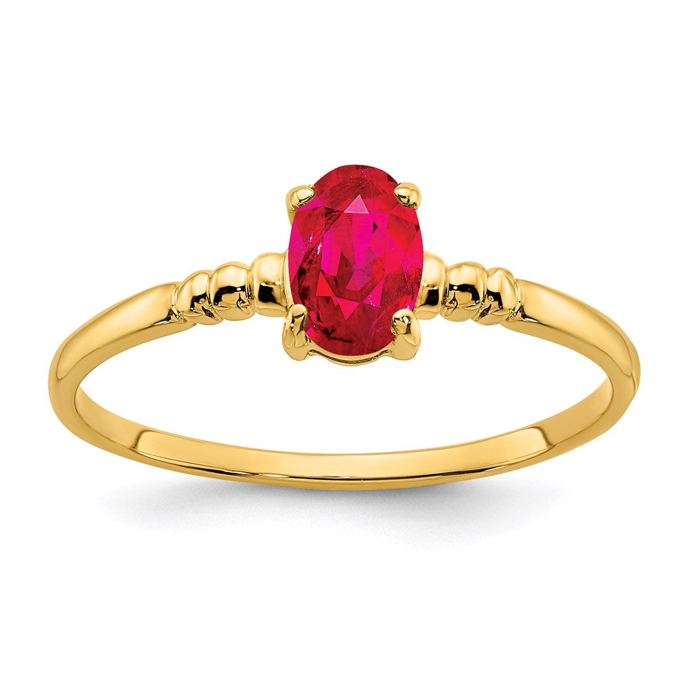 14k yellow gold 6x4mm oval ruby ring y4666r