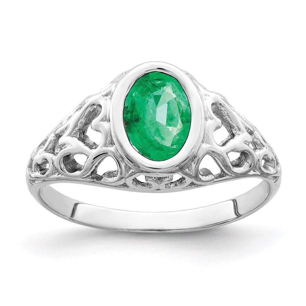 14k white gold 7x5mm oval emerald ring y4674e