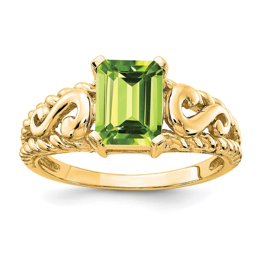 14k yellow gold 8x6mm emerald cut peridot ring y4677pe