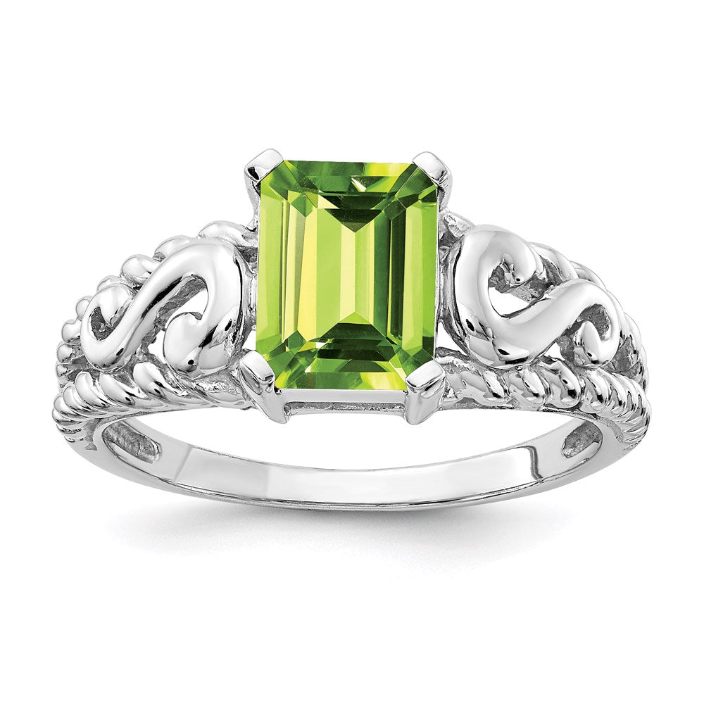 14k white gold 8x6mm emerald cut peridot ring y4678pe